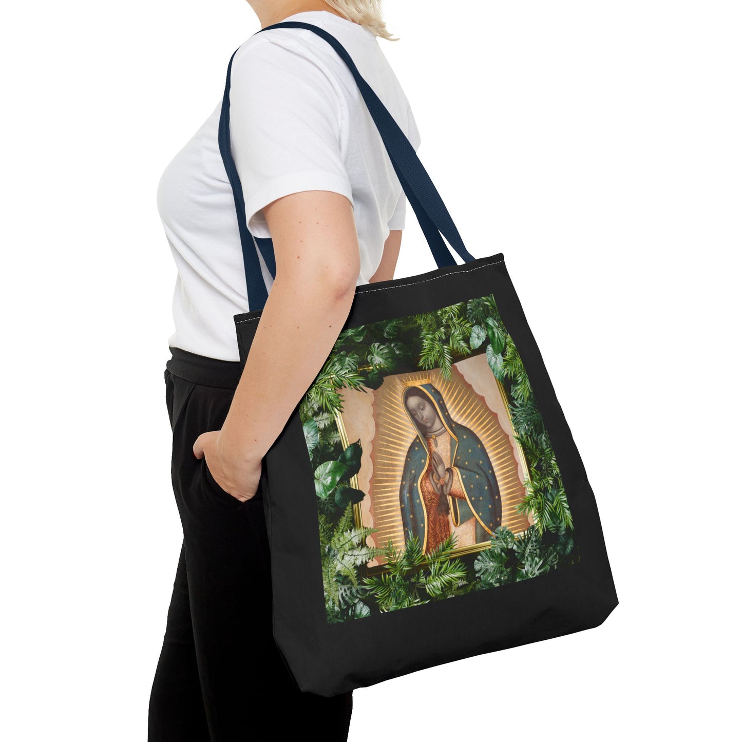 Religious Our Lady of Guadalupe Tropical Tote Bag/Black - 3 Sizes