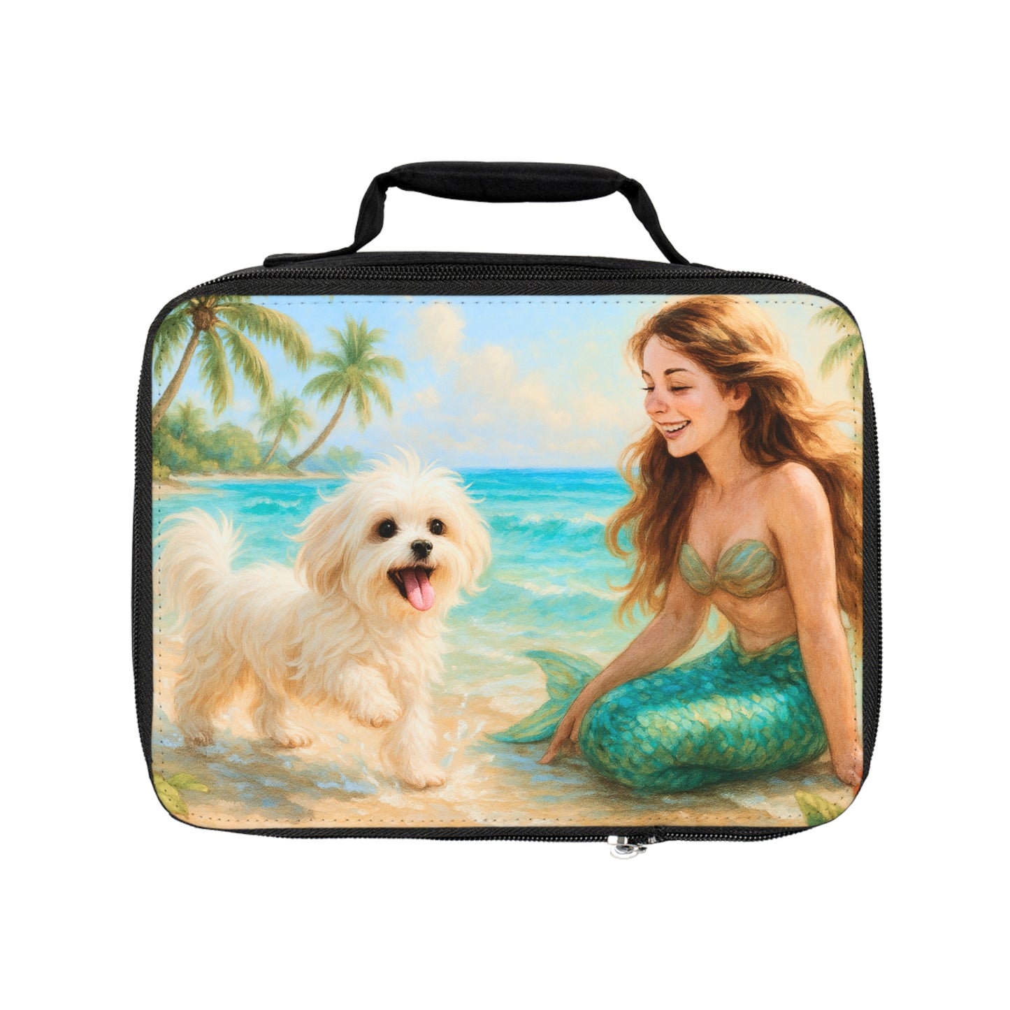 Puppy Ariel and Mermaid Lunch Bag - Eco-Friendly Insulated Tote, Adult and Child Lunchbox / Perfect for Picnics, Beach Outings