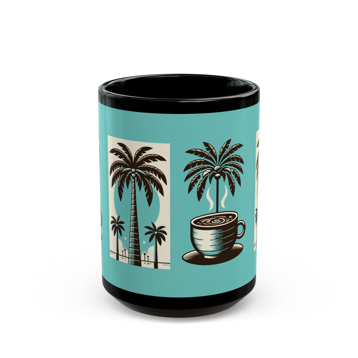 Black Coffee Mug - Palms and Coffee