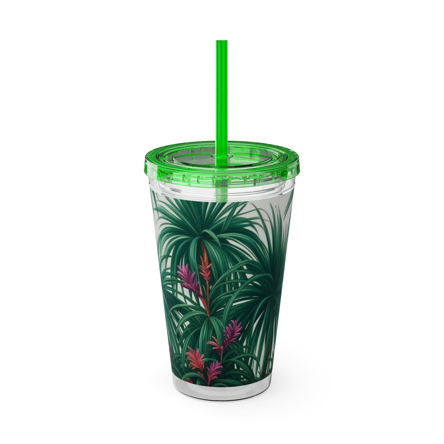 Tropical Tumbler with Straw | 16oz Colorful Travel Cup / Tiny Palm Island