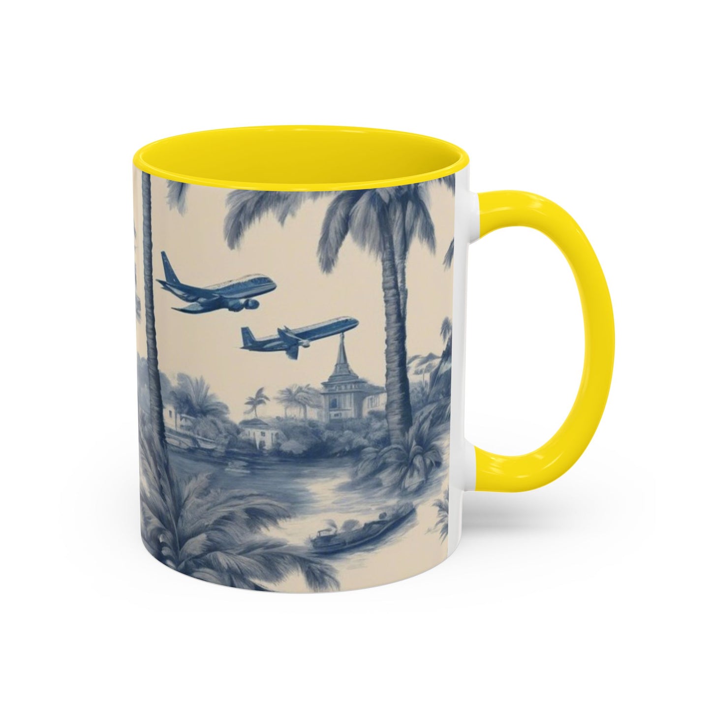 Accent Coffee Mug (11, 15oz), Tropical Travel Toile, Various Colors