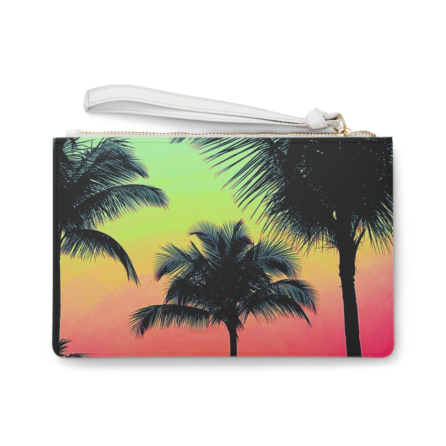 Tropical Faux Leather Clutch Bag - Perfect for Beach Adventures & Summer Vacations / Palm Glow, Sangria