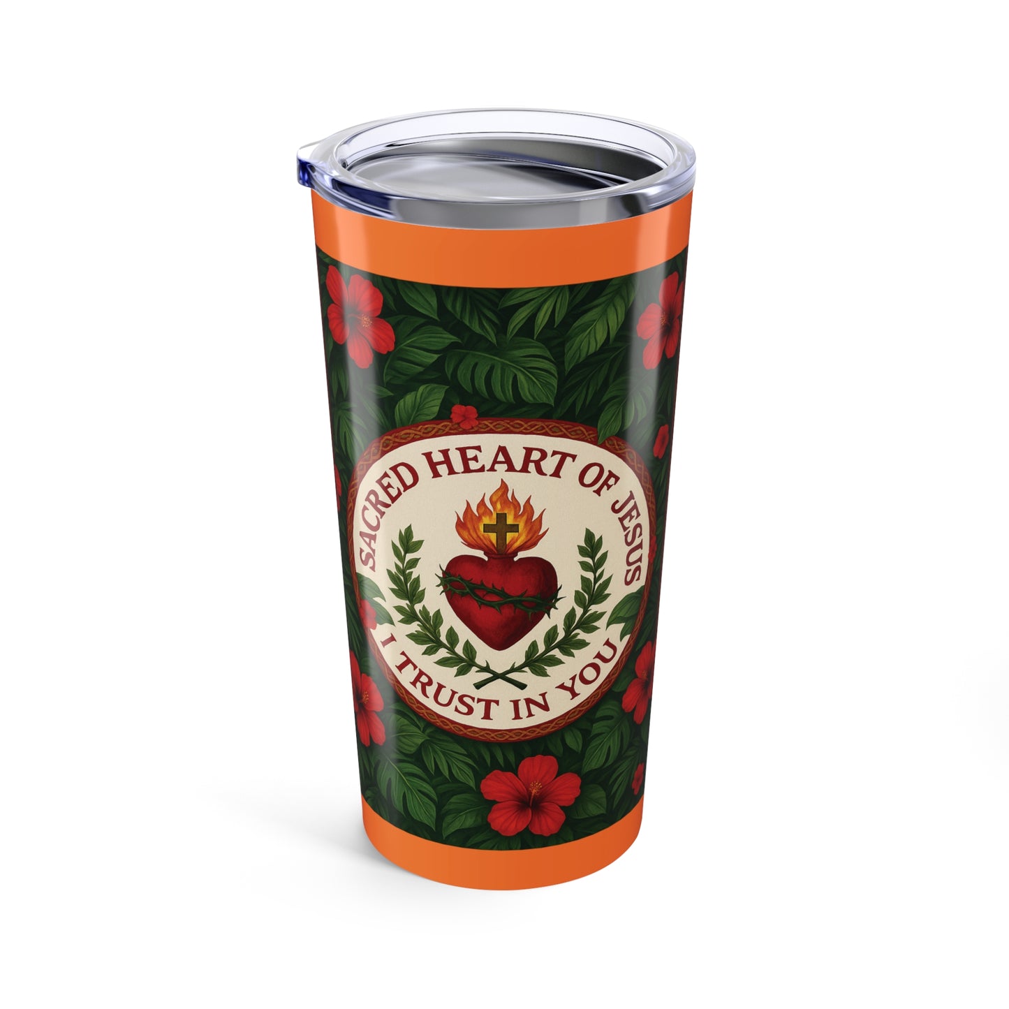 Religious 20oz Tropical Glossy Tumbler - Sacred Heart of Jesus Prayer, Crusta Lt. Orange