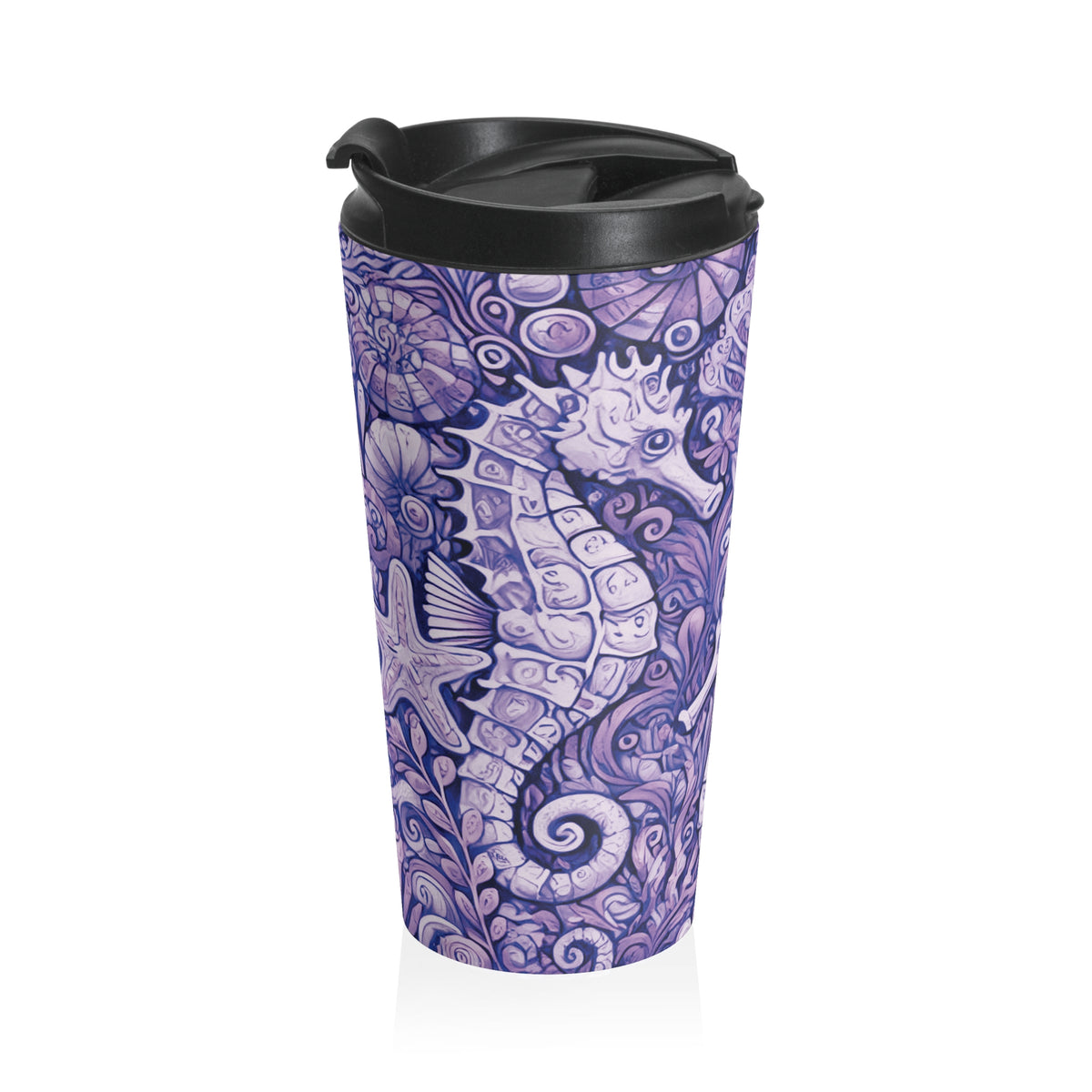 15 oz. Stainless Steel Travel Mug / Seahorse Trio, Purple