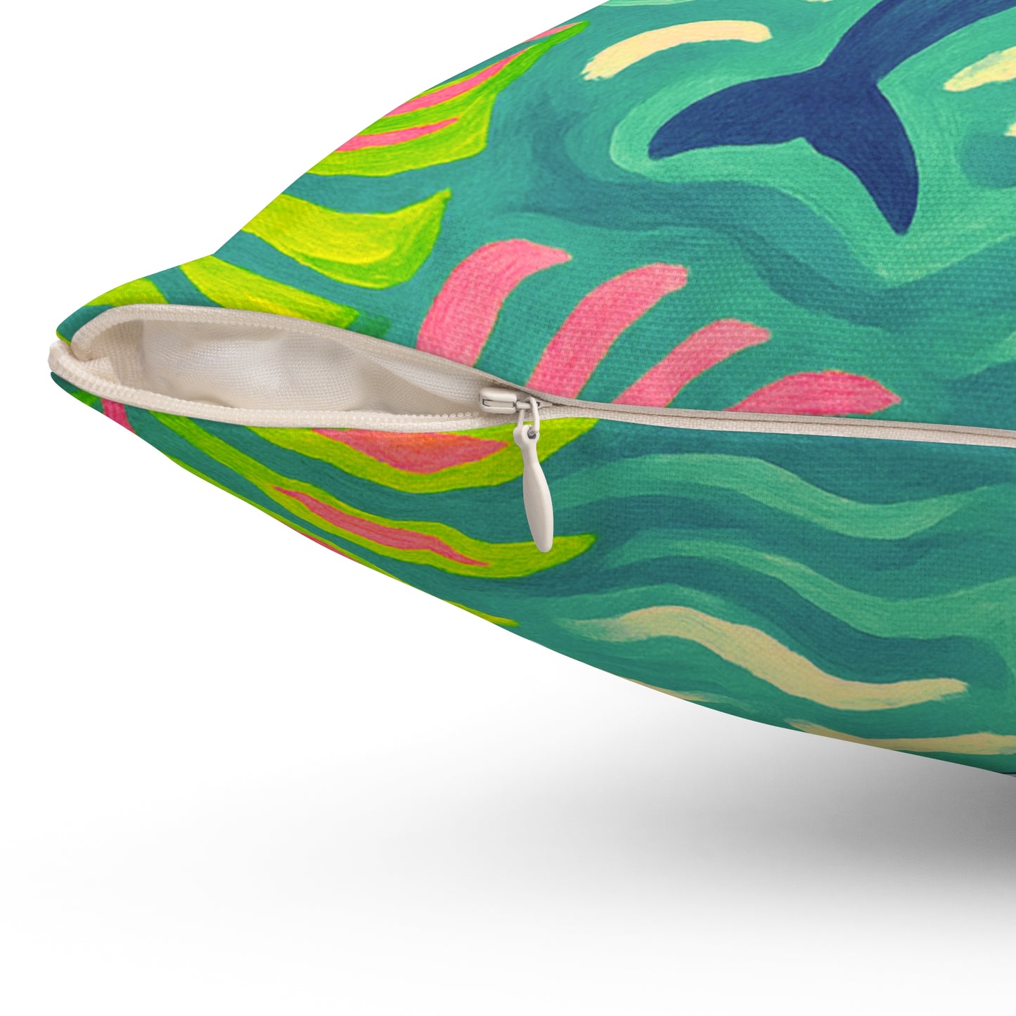 Tropical Pillow, 4 sizes - Colorful Spun Polyester Square Cushion / Jumping Dolphins