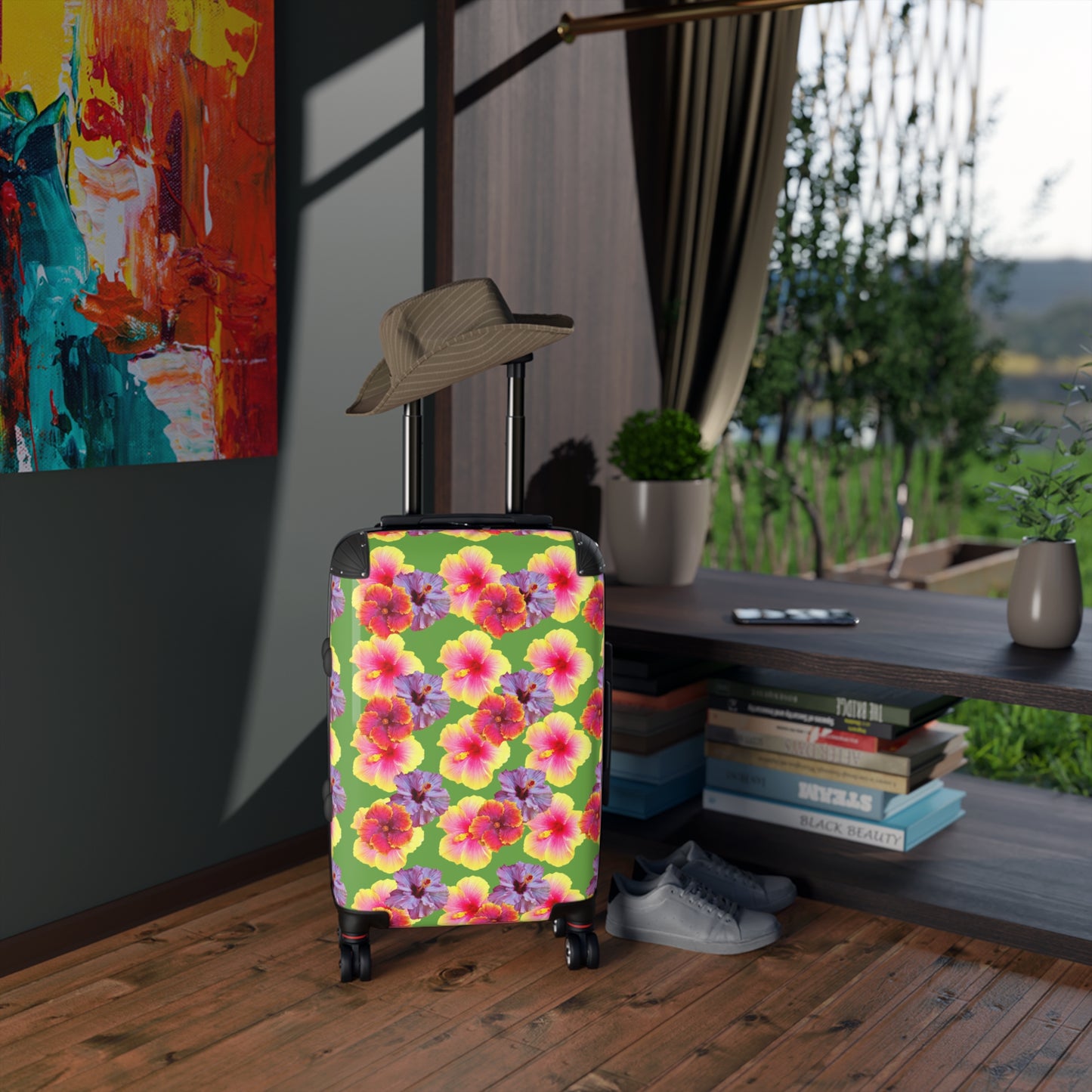 Colorful Tropical Suitcase - Stylish Travel Luggage for Adventurers / Three Colors Hibiscus Flowers