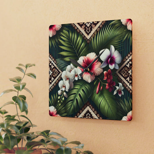 Acrylic Wall Clock / Tiki Orchids