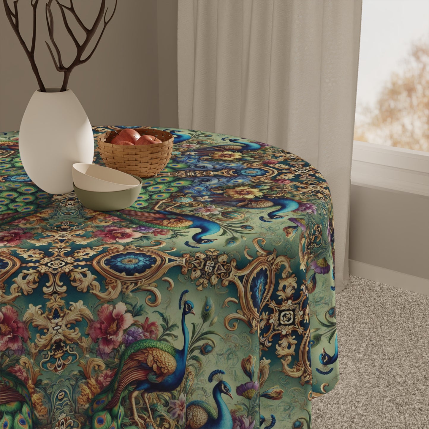 Kaleido Peacock RoyalsTablecloth, 55" x 55"