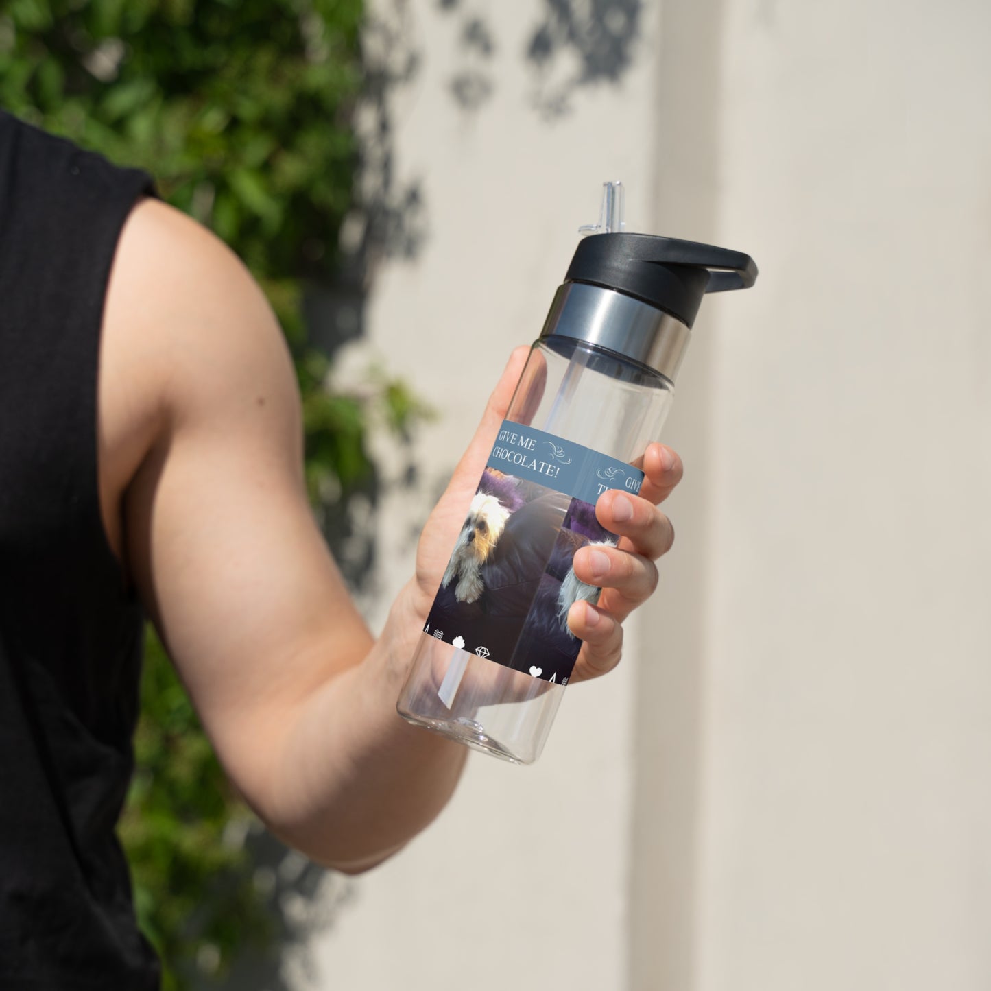 Dog 20oz Tritan Sport Water Bottle -  Leakproof, Lightweight, BPA-Free / Puppy Ariel Asks for Chocolate