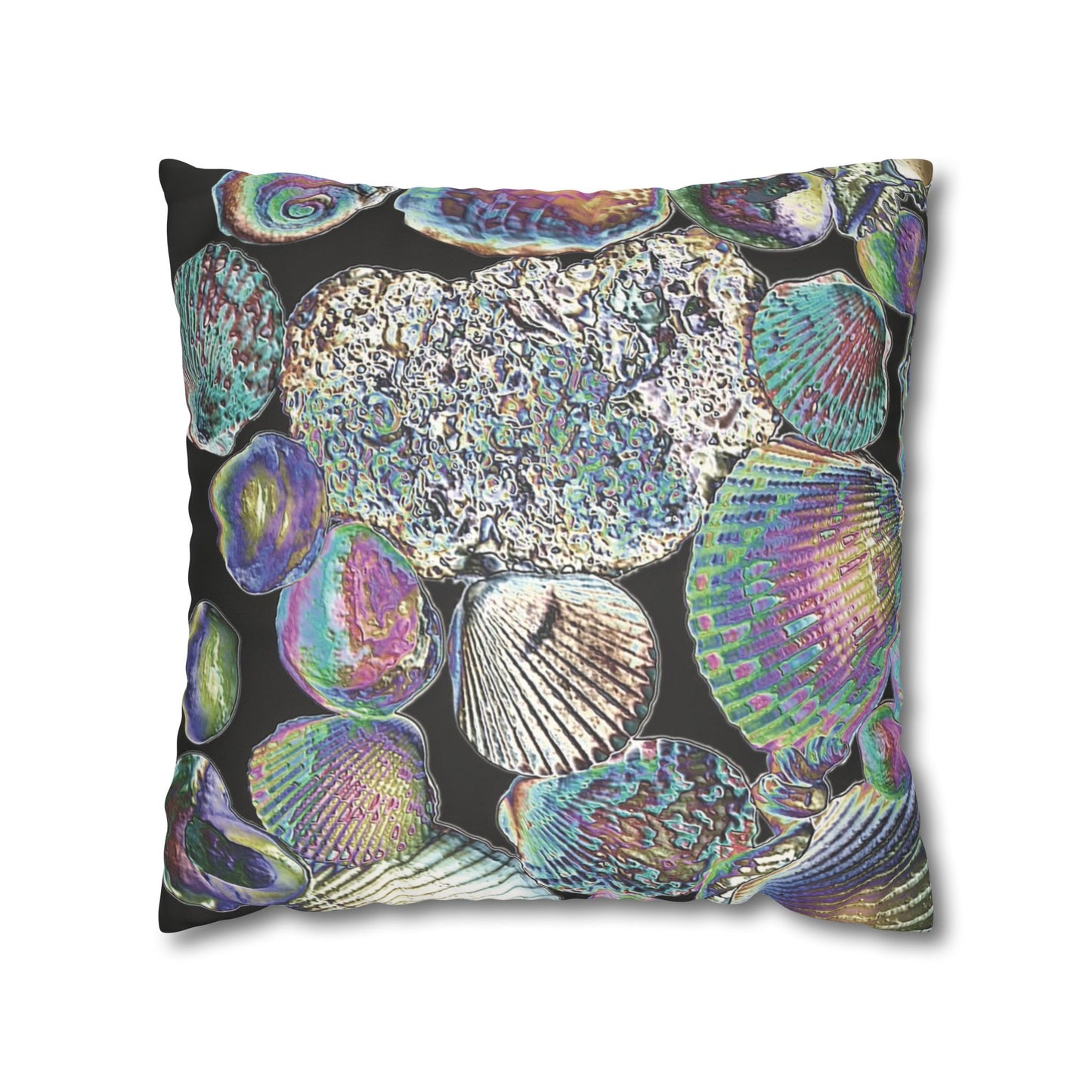 Faux Suede Square Pillowcase - Heatwave Seashell Collection, Black