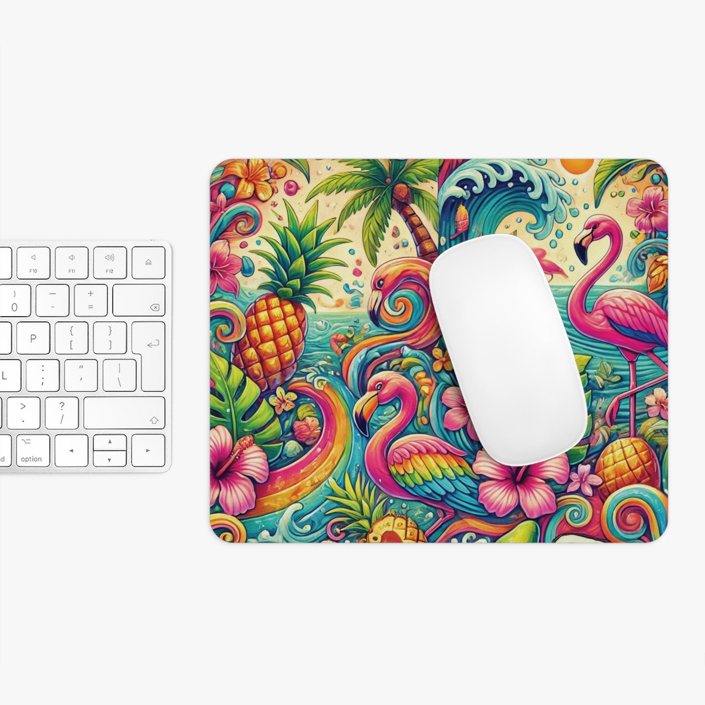 Tropical Mouse Pad, 2 Shapes - Beach Vibes for Home Office & Gamer / Flamingo Funday
