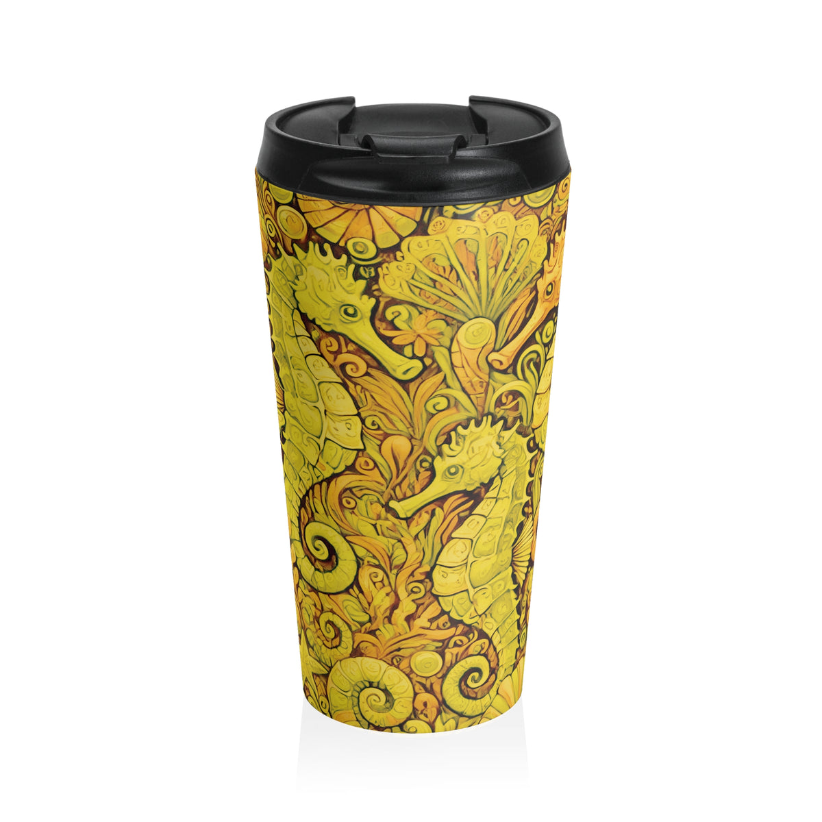 15 oz. Stainless Steel Travel Mug / Seahorse Trio Yellow