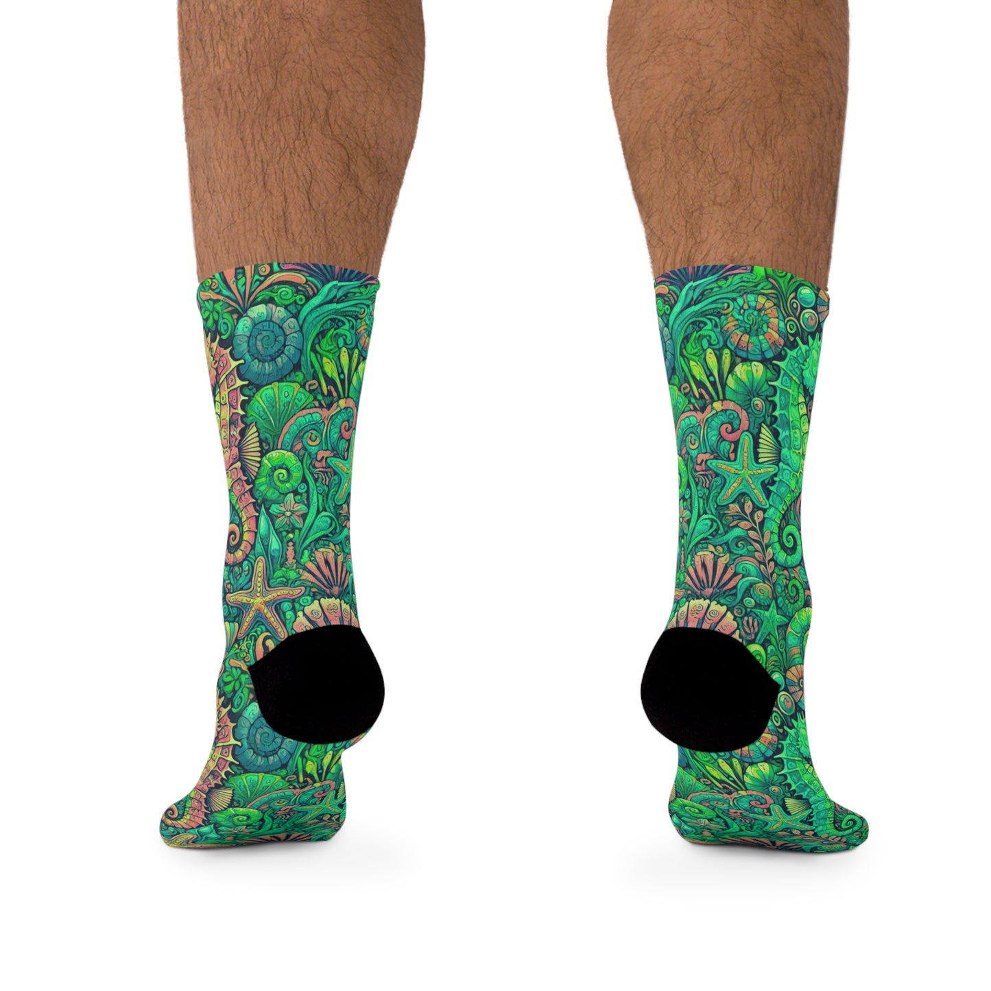 Recycled Poly Socks, Seahorses/Hot Lime