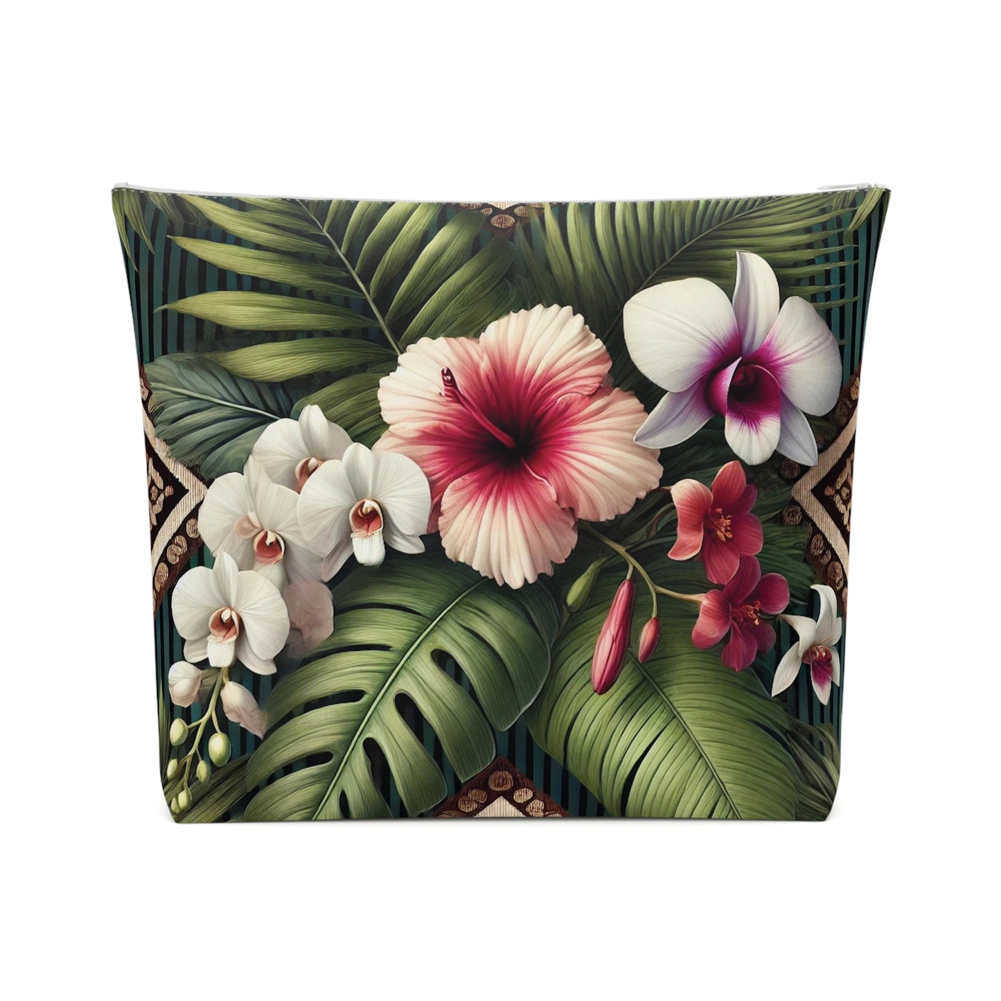 Tropical Cotton Cosmetic Bag, Makeup Pouch, 5 Sizes / Tiki Orchids