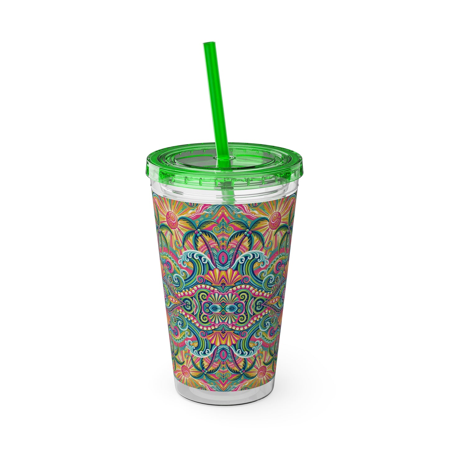 Tropical Tumbler with Straw | 16oz Colorful Travel Cup / Kaleido Bay