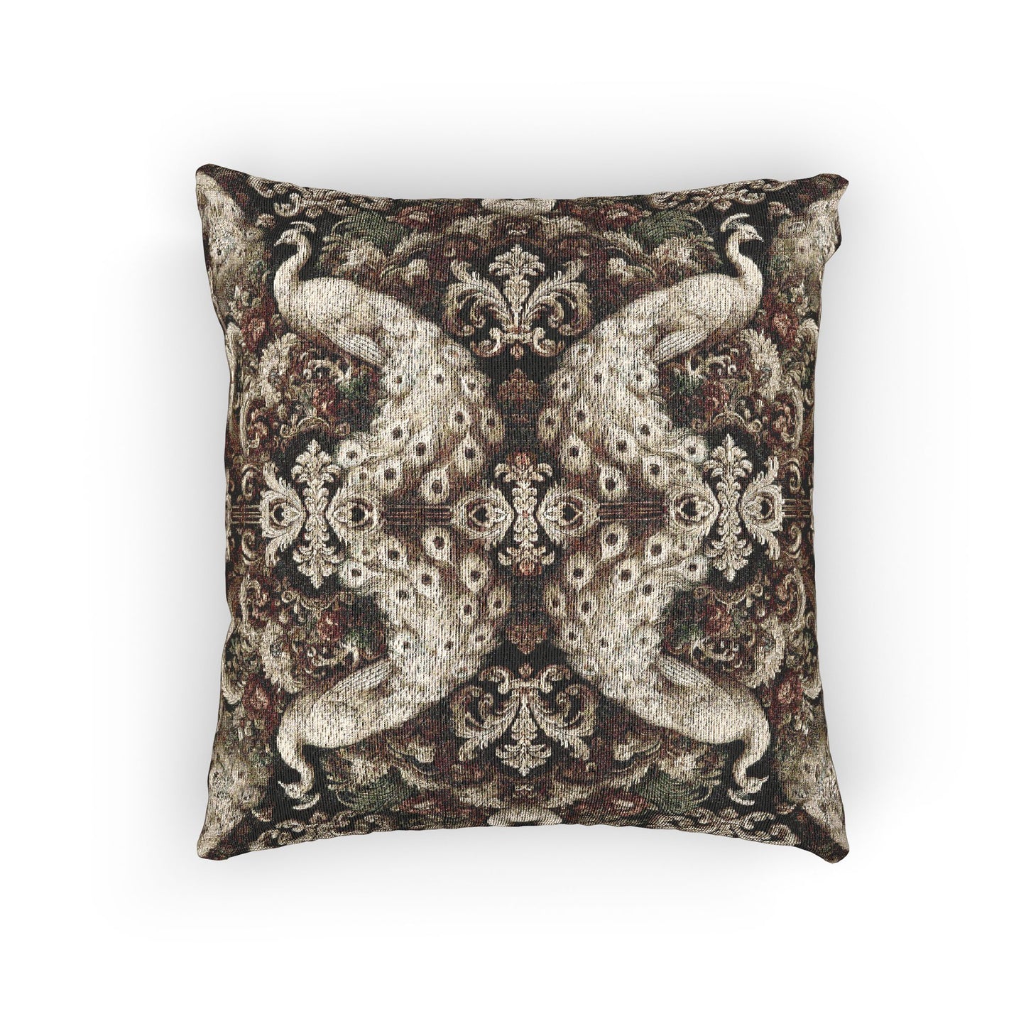 Woven Pillow, 17"W x 18"L ~ Kaleido White Peacocks