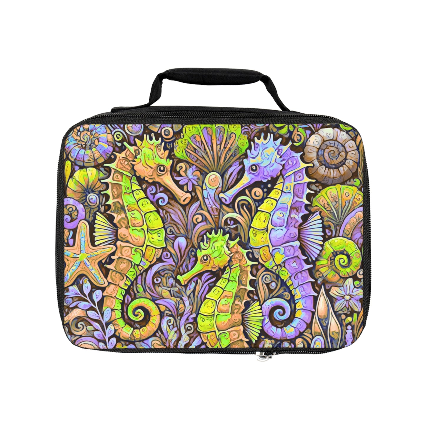 Seahorse Trio/Purple Lunch Bag - Eco-Friendly Insulated Tote, Adult and Child Lunchbox / Perfect for Picnics, Beach Outings