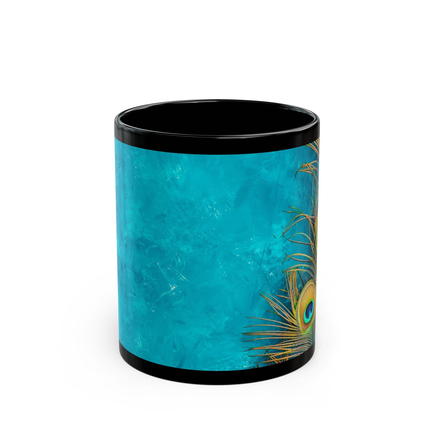 Black Coffee Mug - Peacock Turquoise Glow