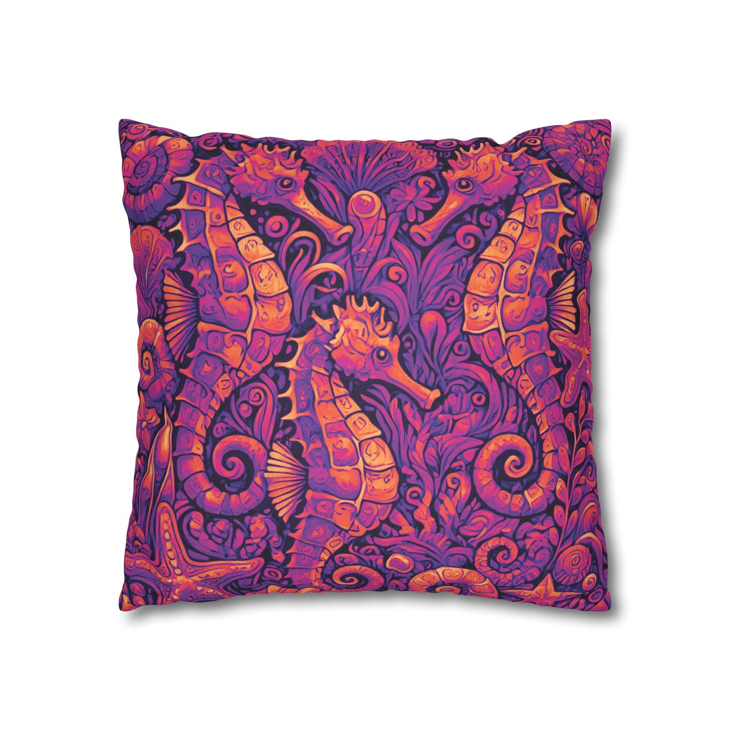 Faux Suede Square Pillowcase - Seahorse Trio, Heatwave