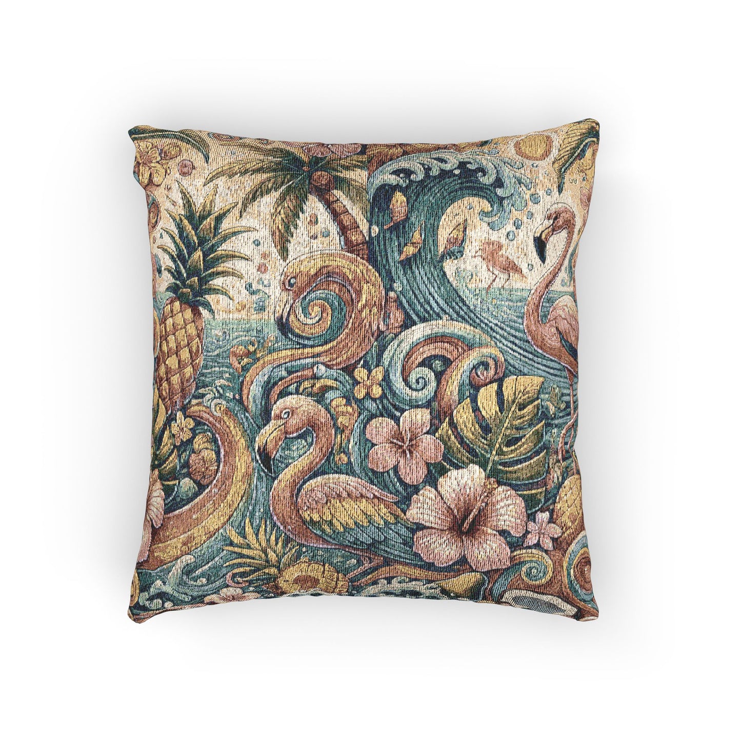 Woven Pillow, 17"W x 18"L ~ Flamingo Funday