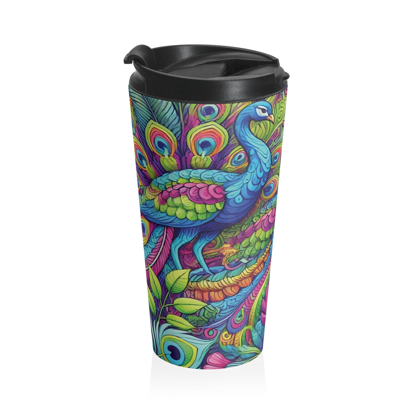 15 oz. Stainless Steel Travel Mug / Peacock Pop