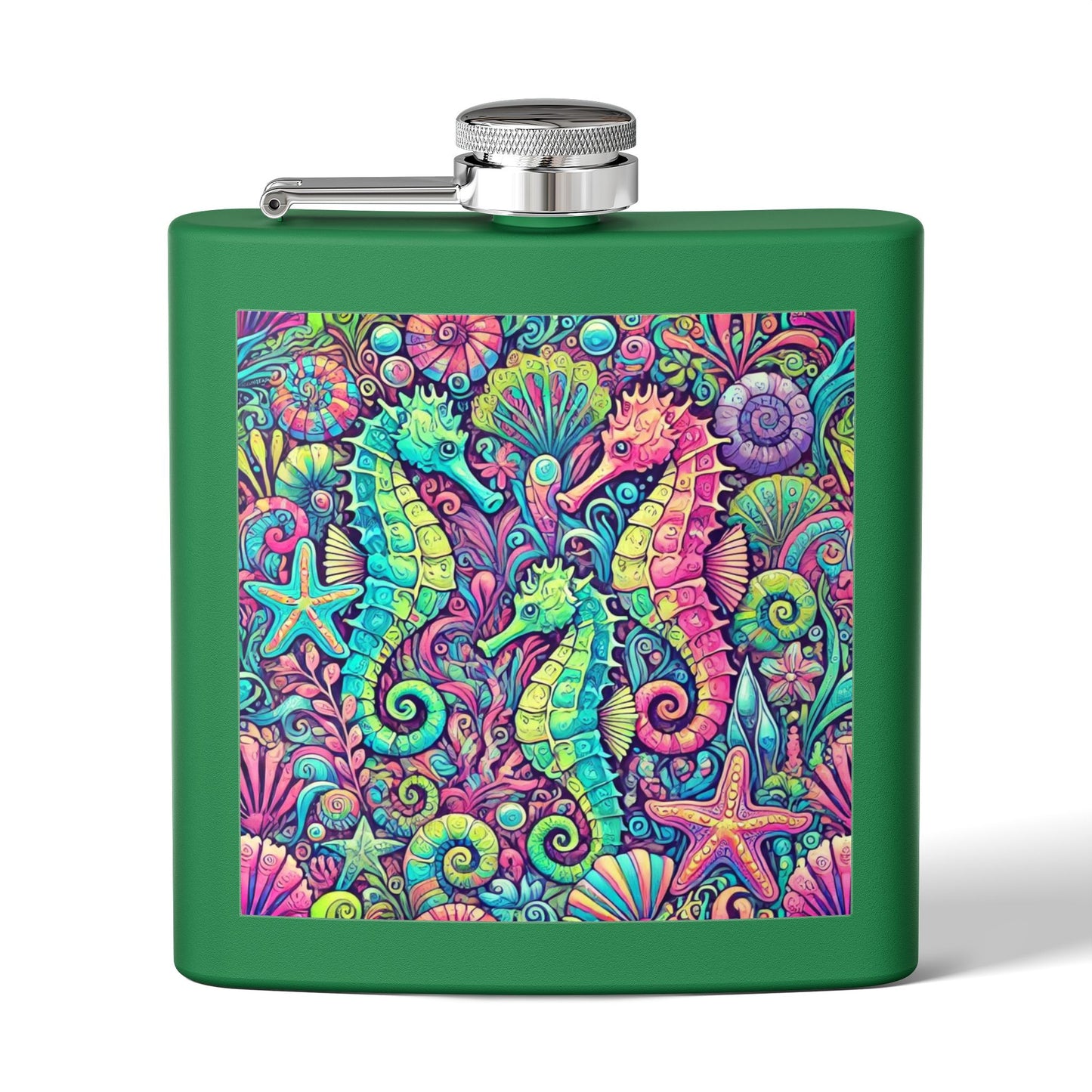 Tropical Stainless Steel 6 oz. Flask, Many Colors  – Seahorse Trio