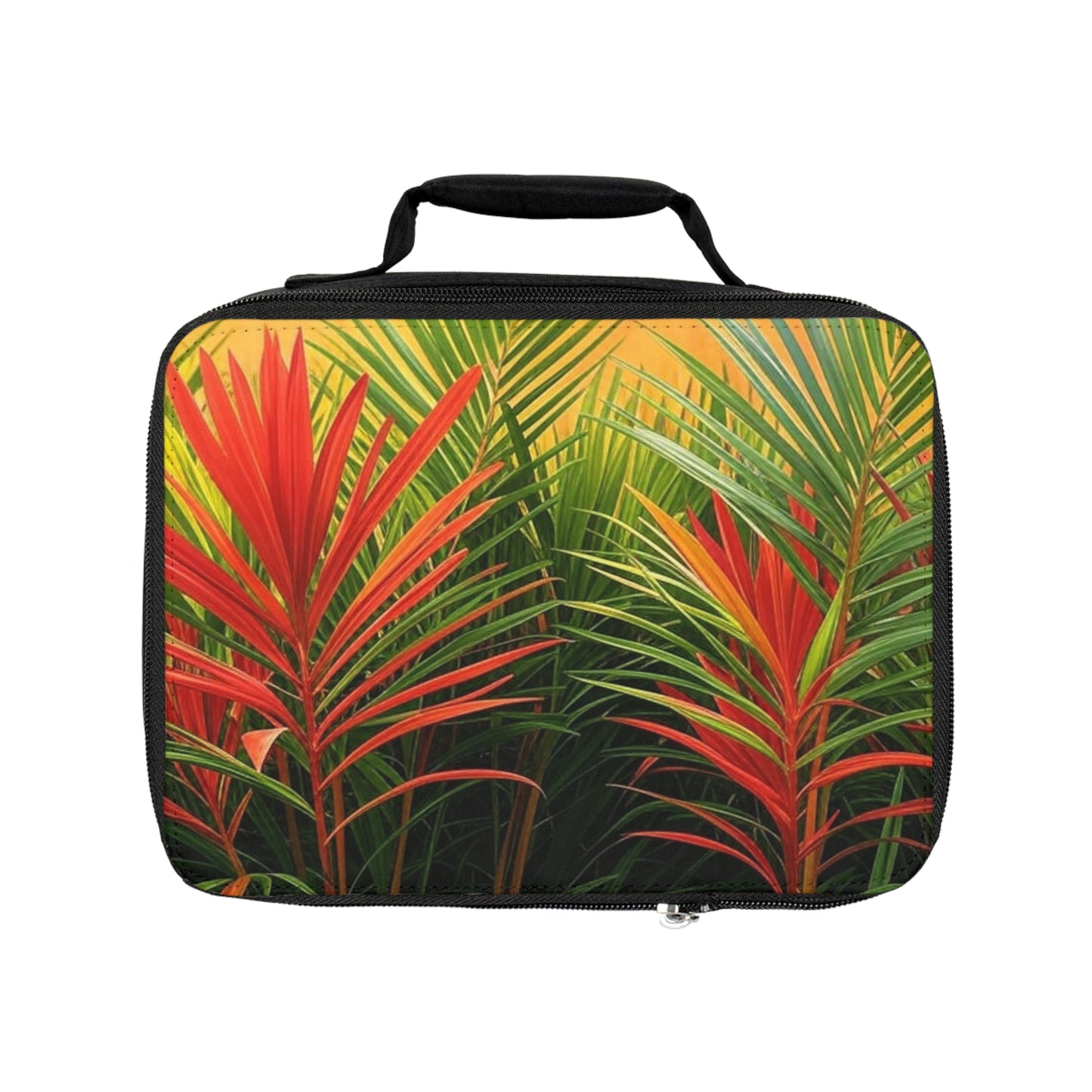 Red Flame Palms Lunch Bag - Eco-Friendly Insulated Tote, Adult and Child Lunchbox / Perfect for Picnics, Beach Outings