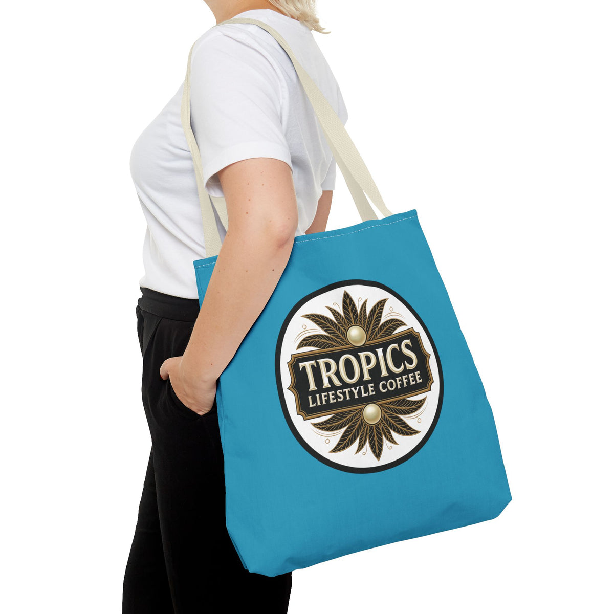 Tropics Lifestyle Coffee Tote Bag - 3 Sizes / Turquoise