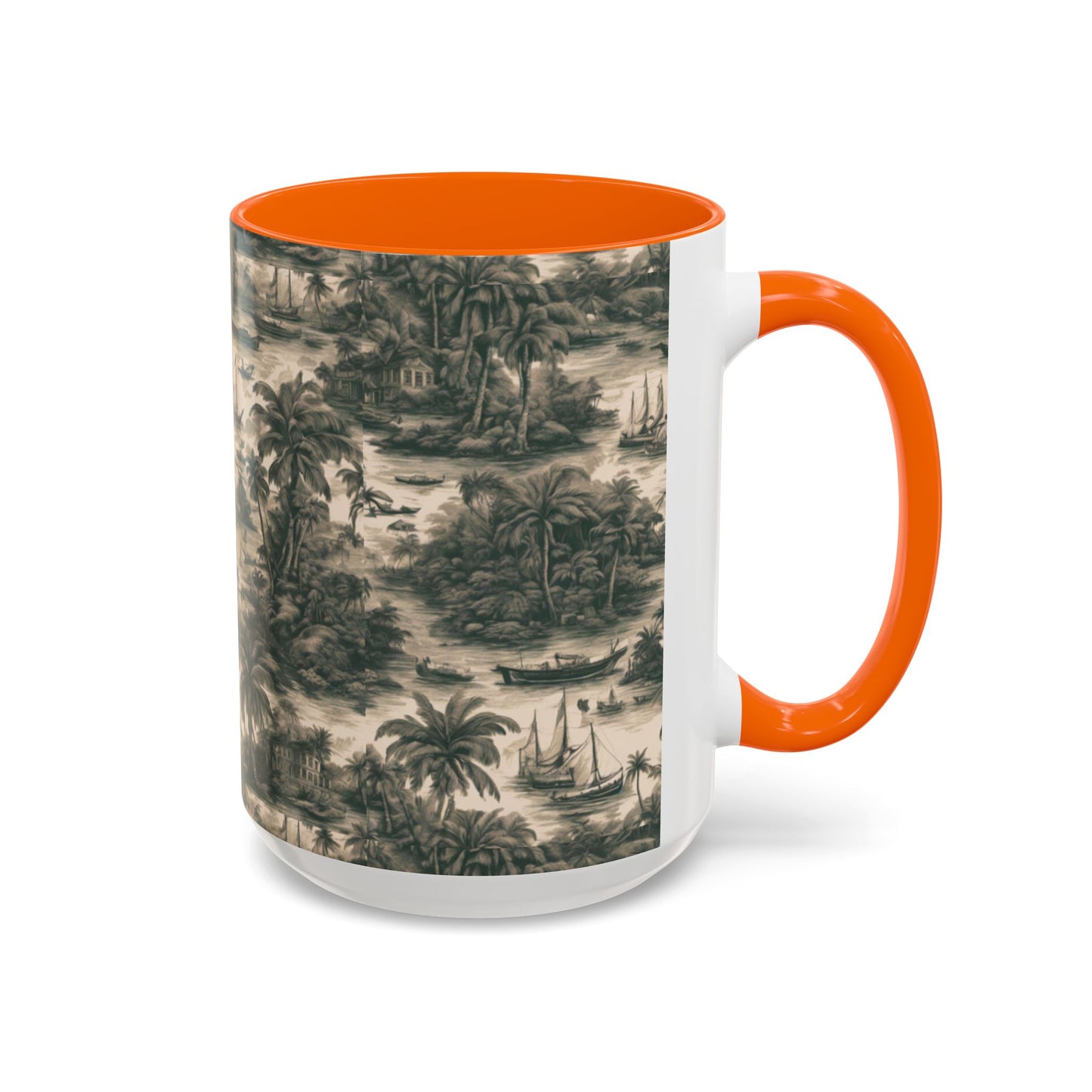 Accent Coffee Mug (11, 15oz), 8 Colors - Tropical Toile #1, black