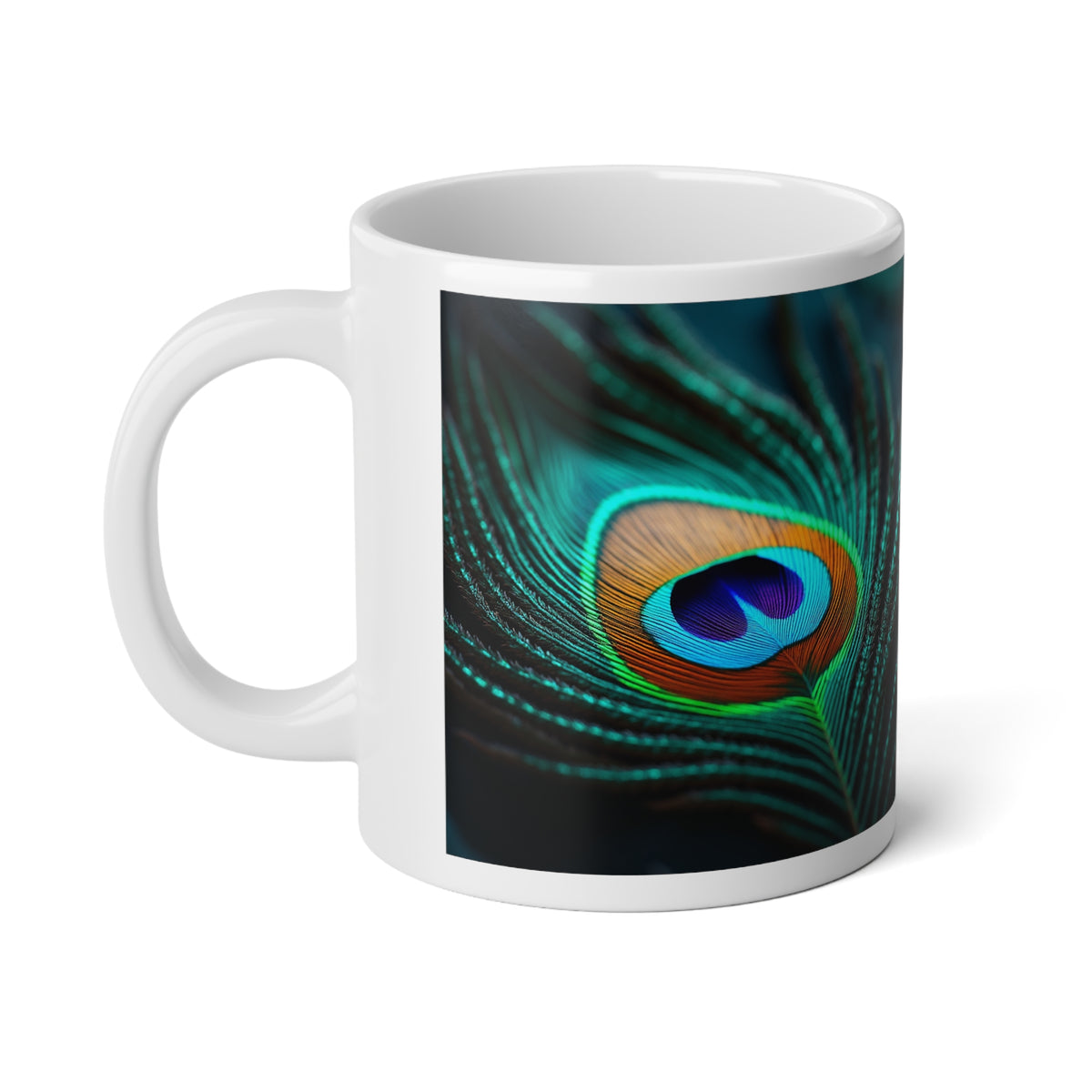 Jumbo Mug, 20oz, Peacock Eye Feather | Tropical Coffee Cup