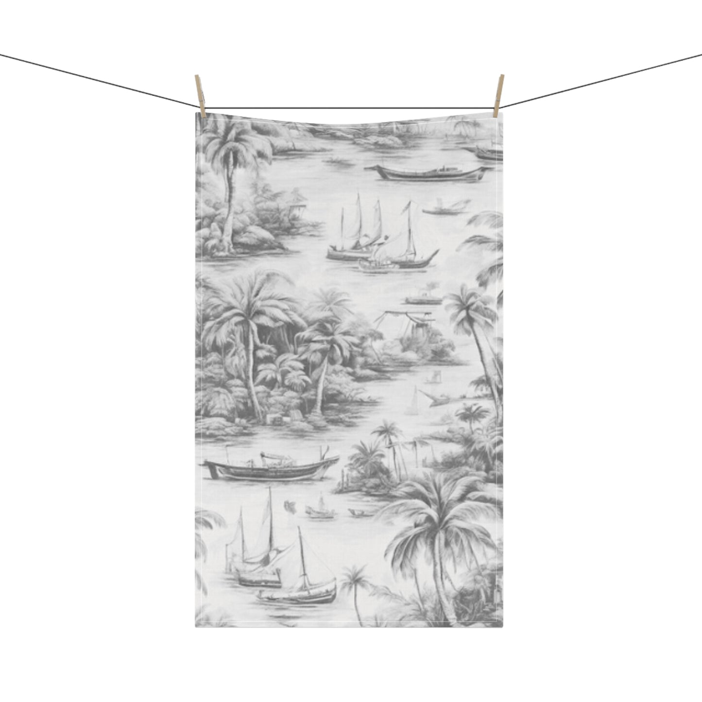 Tea Towels (cotton, poly), Tropical Toile #1, Soft Black