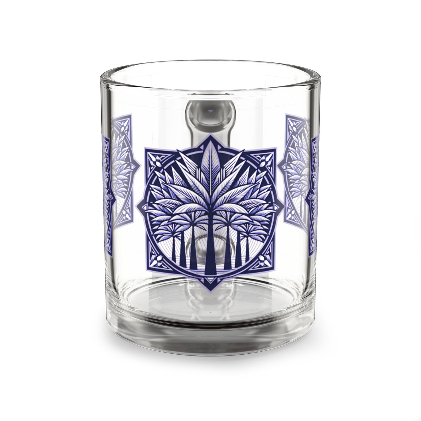 Tropical Glass Mug - 10oz Coffee Cup / Deco Palm, Purple