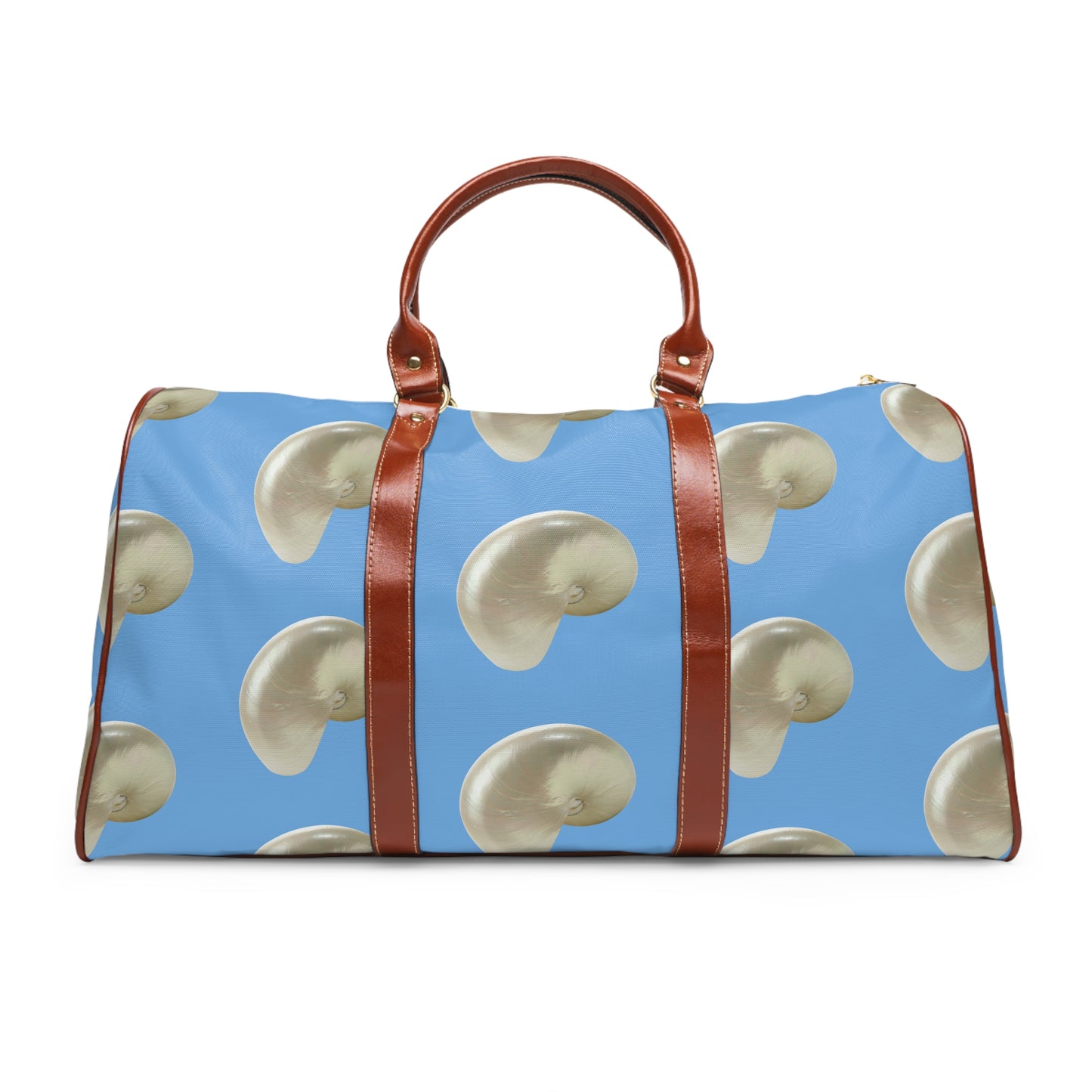 Tropical Waterproof Travel Bag - Perfect for Beach Getaways / Real White Nautilus Shells, Lt. Blue