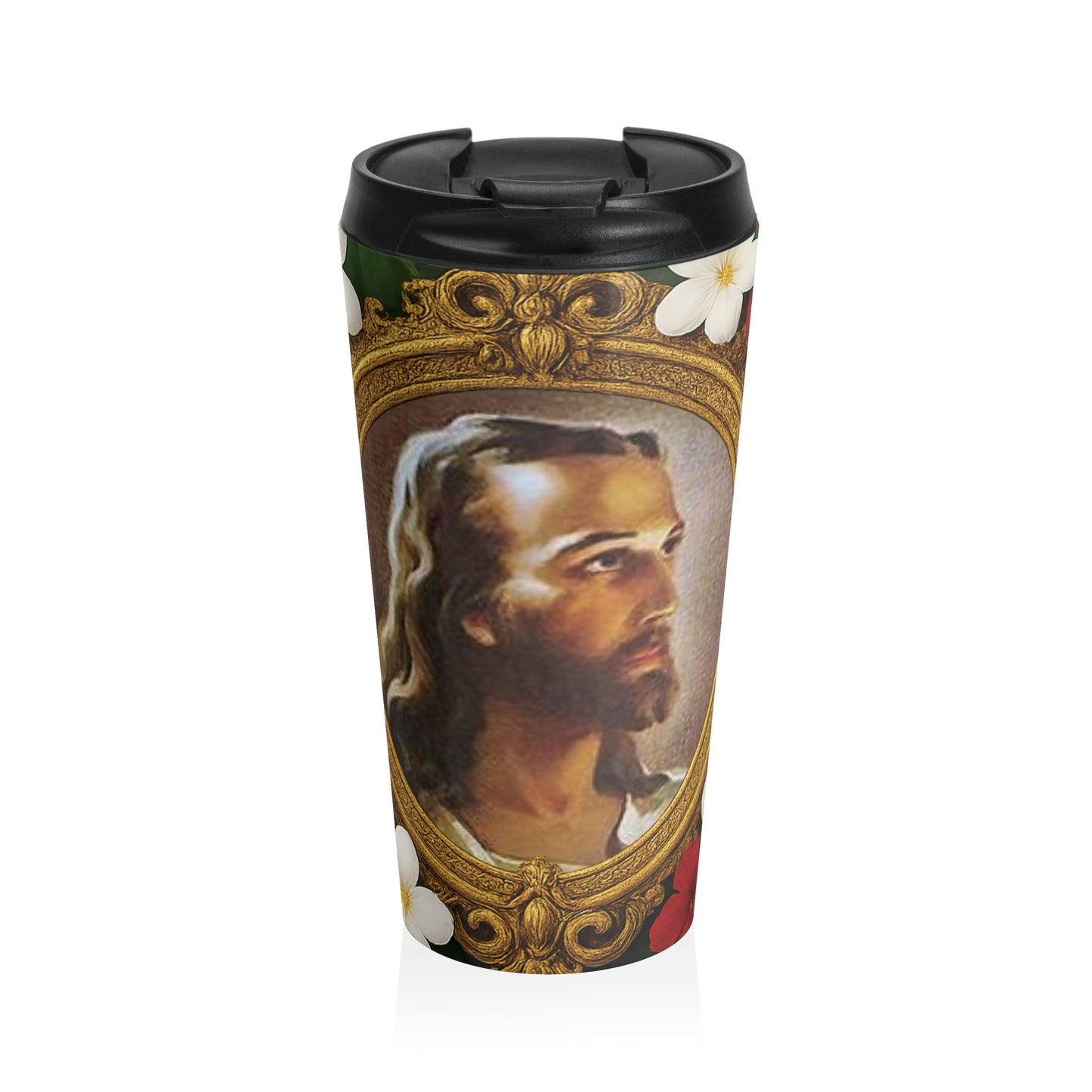 15 oz. Stainless Steel Travel Mug / Religious, Tropical Head of Jesus