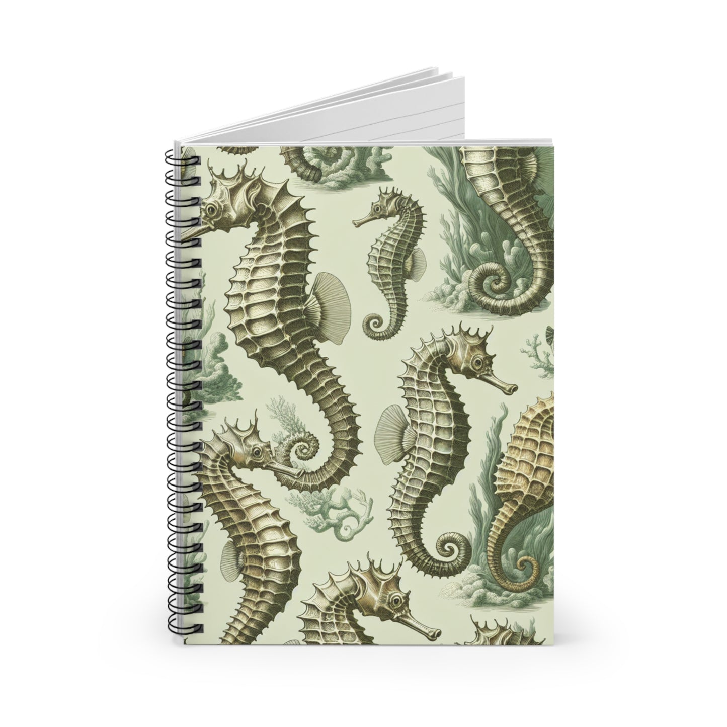 Spiral Notebook - Green Toile Seahorses