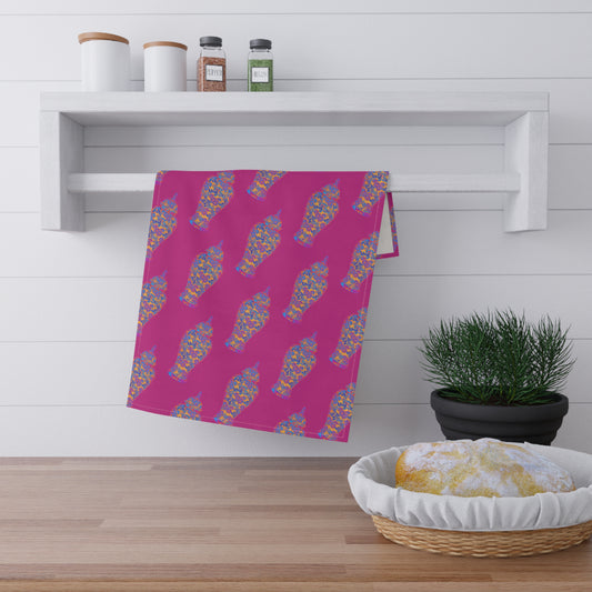 Tea Towels (cotton, poly), Heatwave Ginger Jar repeat pink