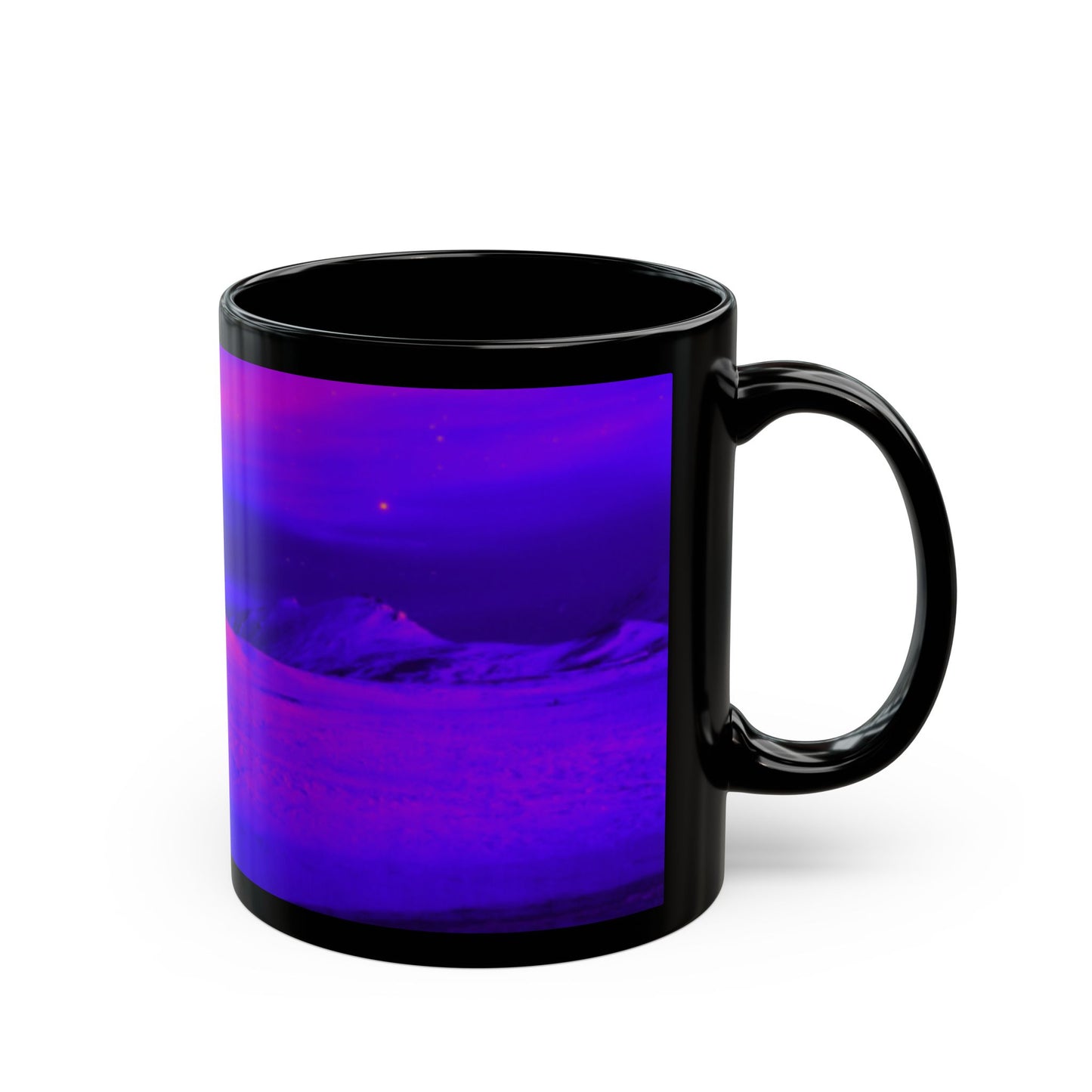 Black Mug (11oz, 15oz), Cold Ocean Lights, Midnight