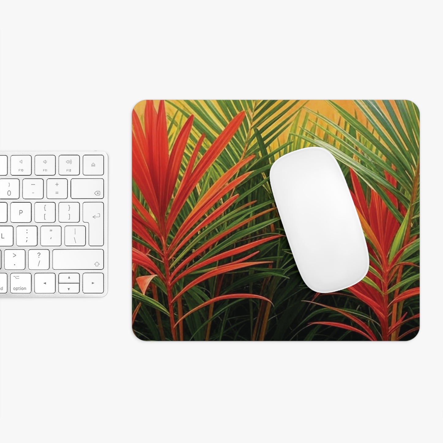Tropical Mouse Pad, 2 Shapes - Beach Vibes for Home Office & Gamer / Red Flame Palms
