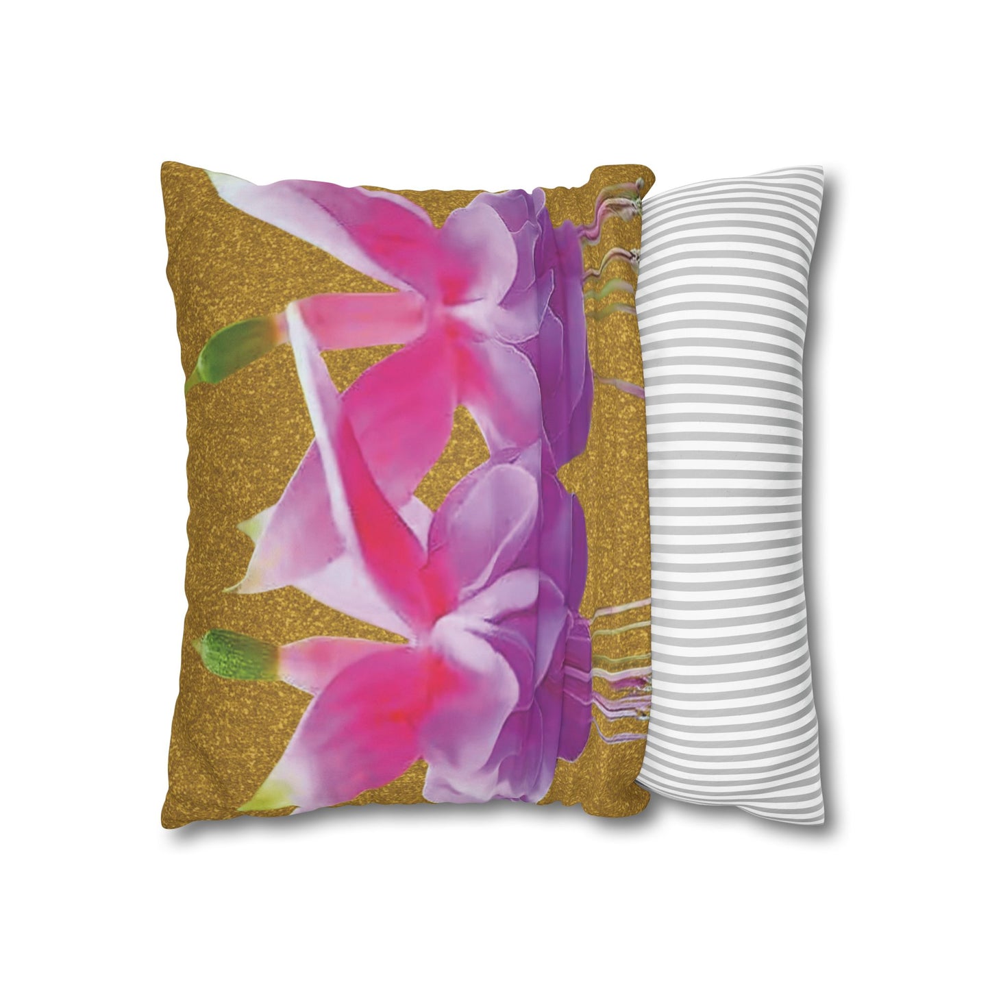 Faux Suede Square Pillowcase - Two Fuchsias, Gold Dust