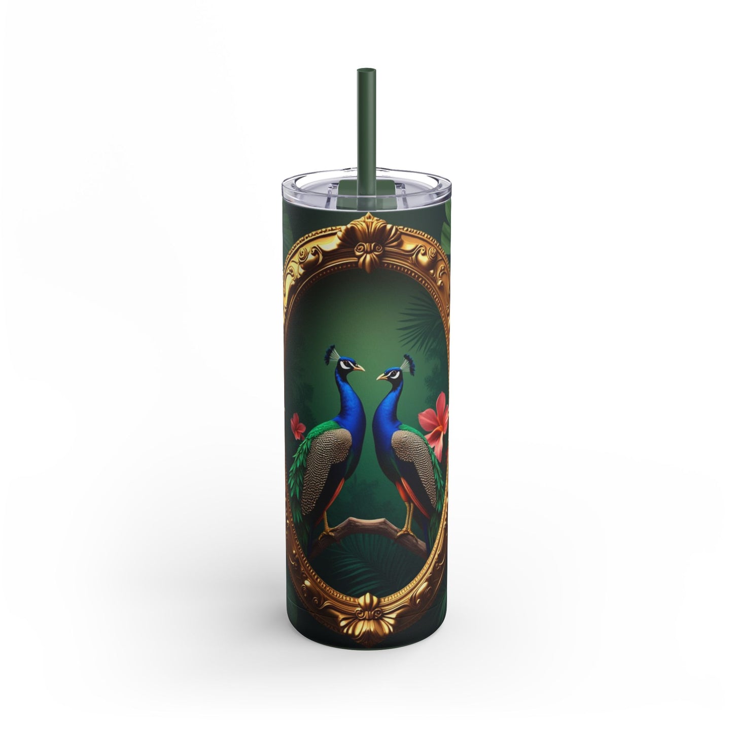 20oz Matte Tumbler, 7 Colors - Stylish Travel Cup - Framed Two Peacocks