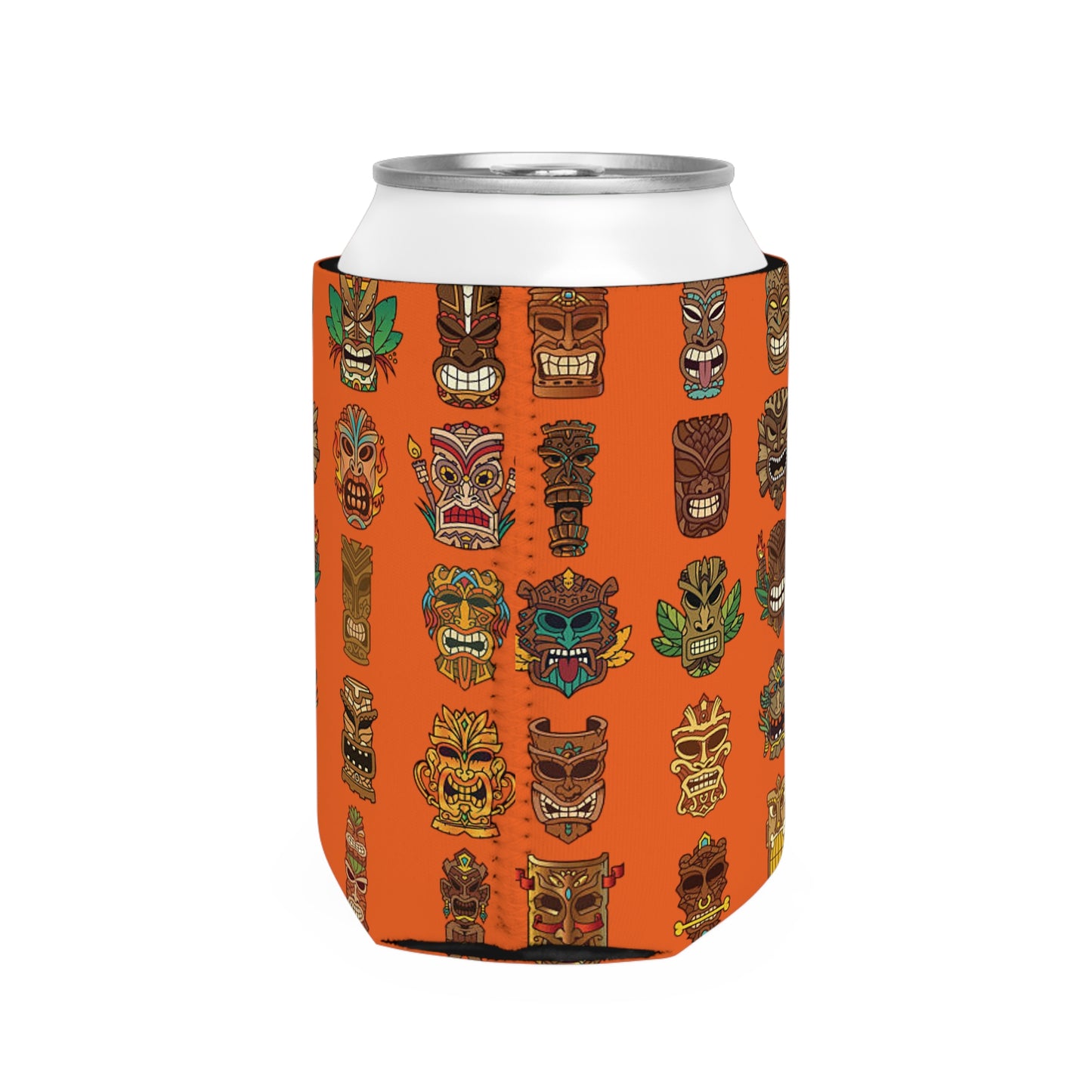 Tiny Tiki Dudes/Orange Can Cooler Sleeve - Perfect for Outdoor Picnics