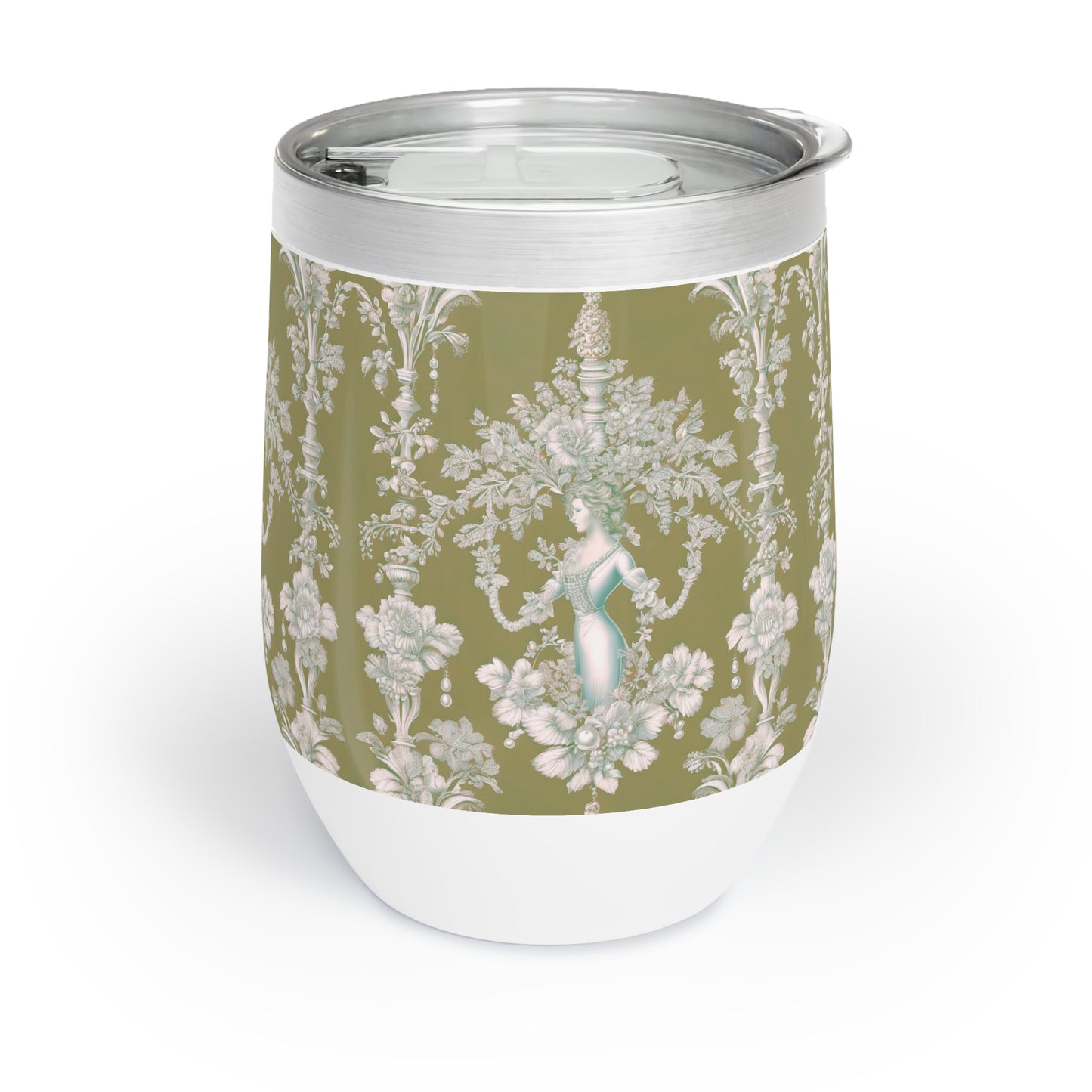 Chill Wine Tumbler, Pearl Lady Toile / Highborn Green