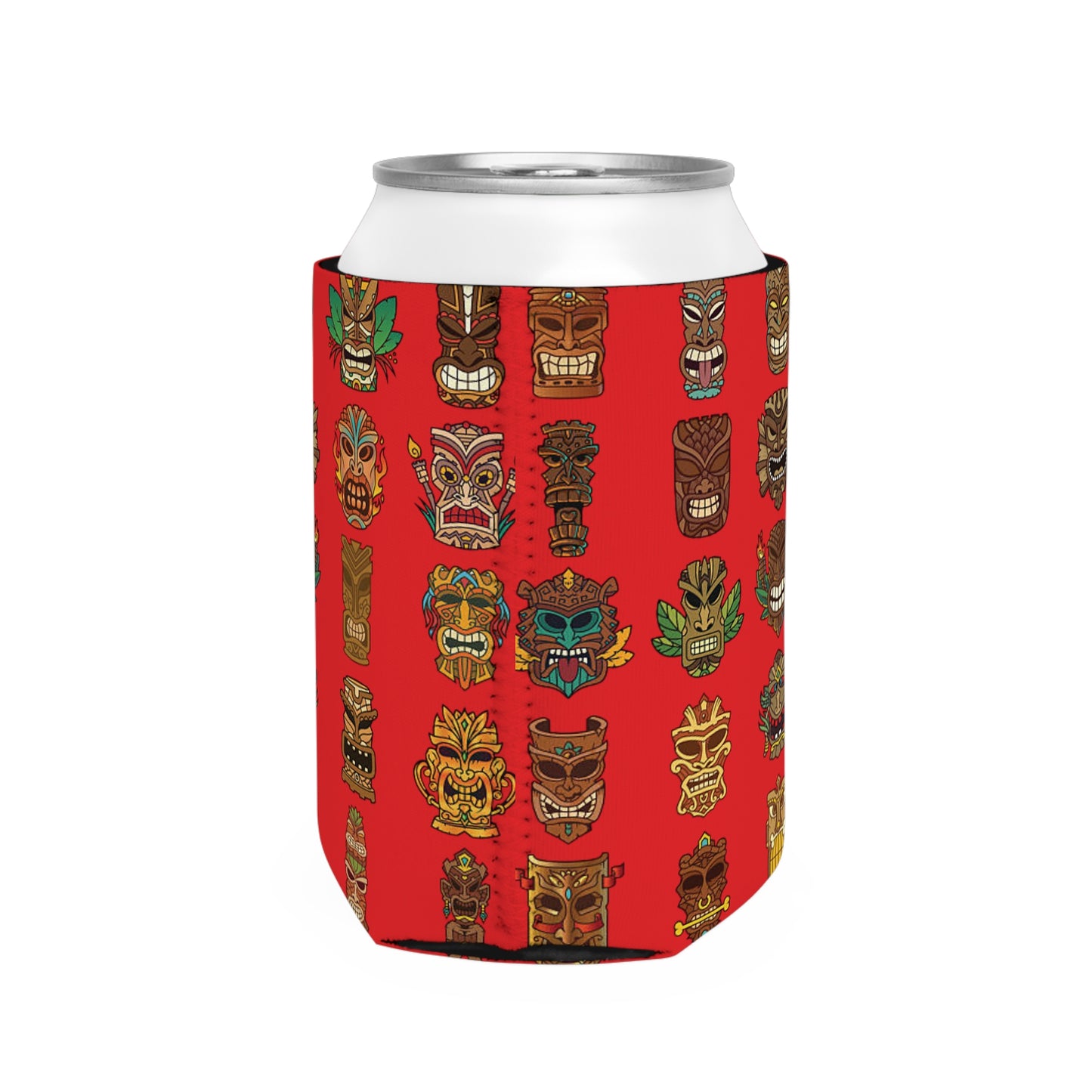 Tiny Tiki Dudes/Red Can Cooler Sleeve - Perfect for Outdoor Picnics