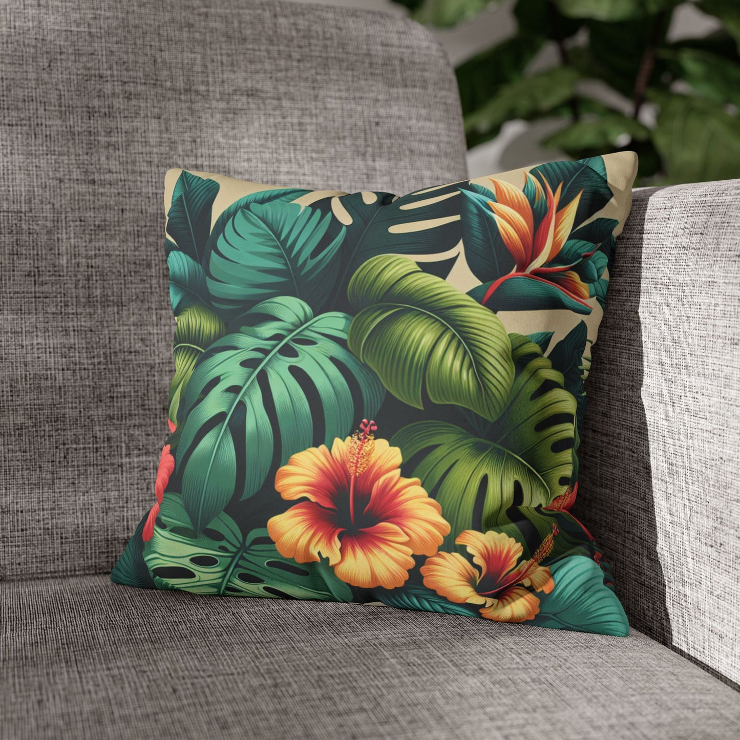 Faux Suede Square Pillowcase - Exotic Flora