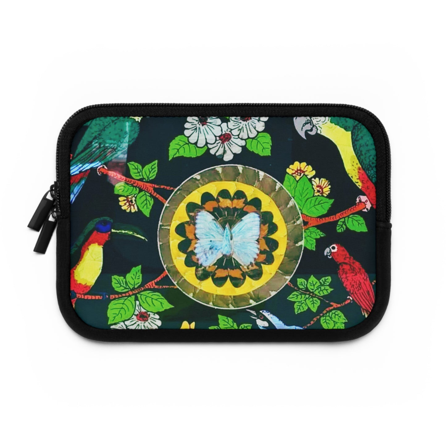 Tropical Laptop Sleeve, 5 Sizes - Perfect for Beach Lovers & Students / Parrots & Real Butterfly Wings Art