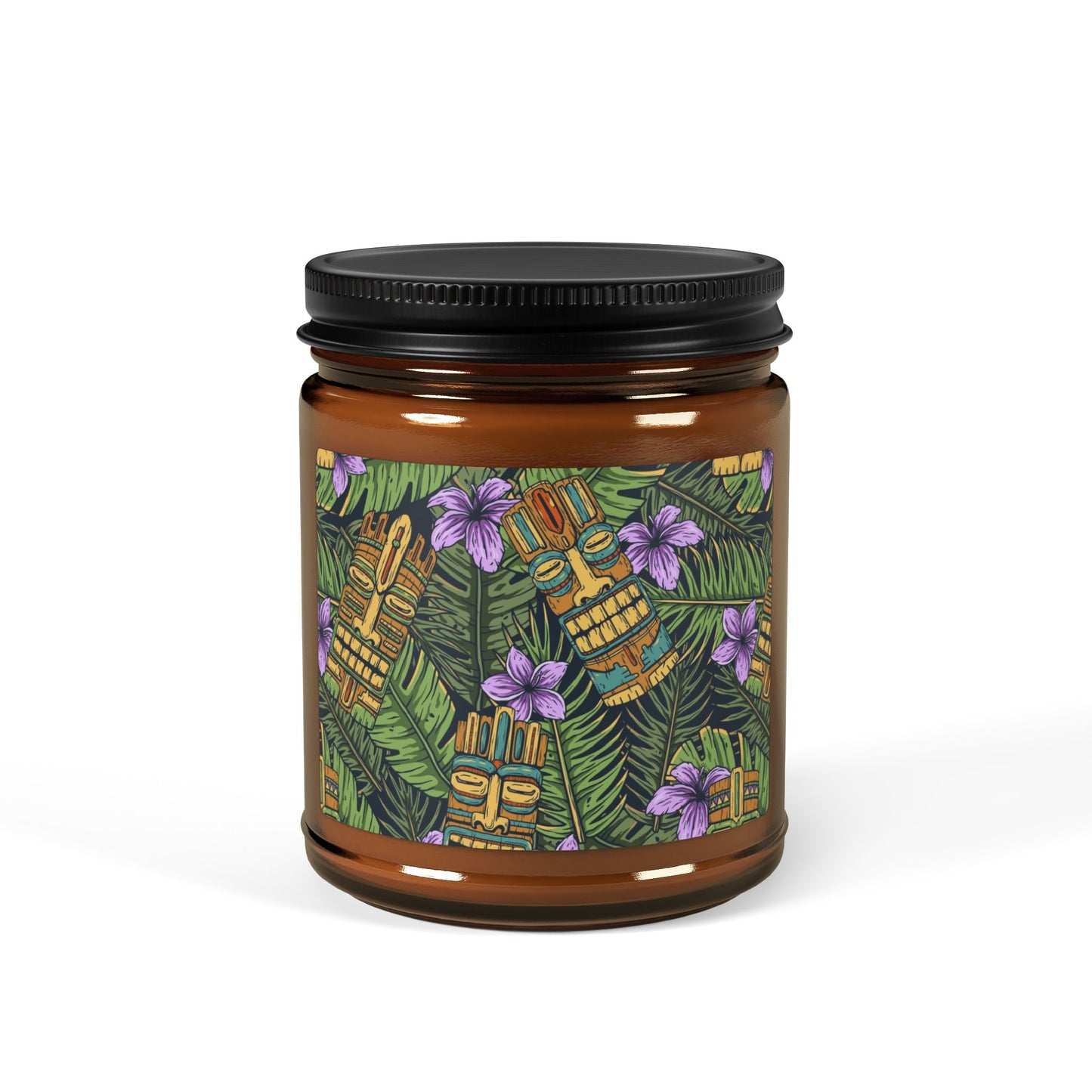 Scented Soy Candle (Multi-Size, Amber Jar) - Tiki Purple Greenery