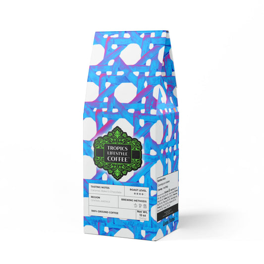 Cocoa Palms Blend™ (Medium-Dark Roast) Specialty Grade Craft Coffee / Chair Wicker, Turquoise