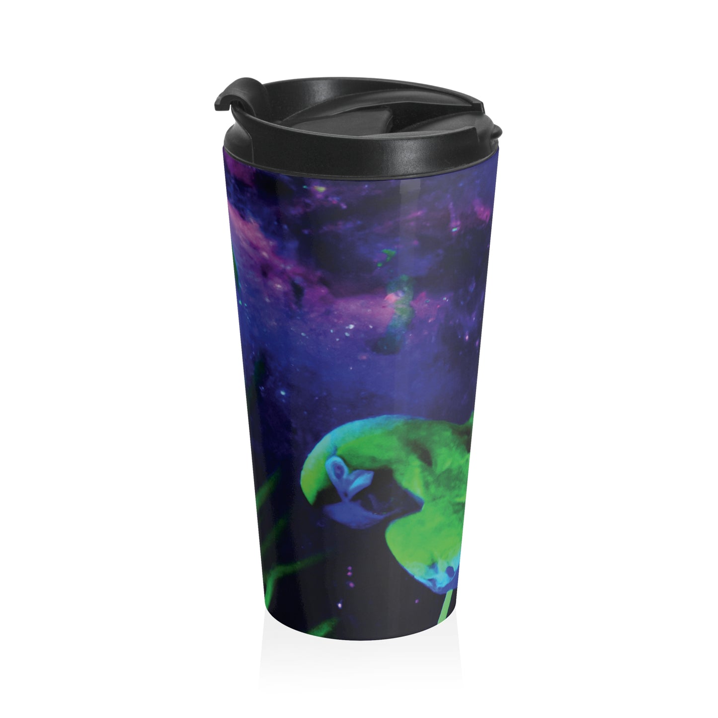 15 oz. Stainless Steel Travel Mug / Neon Parrots at Night