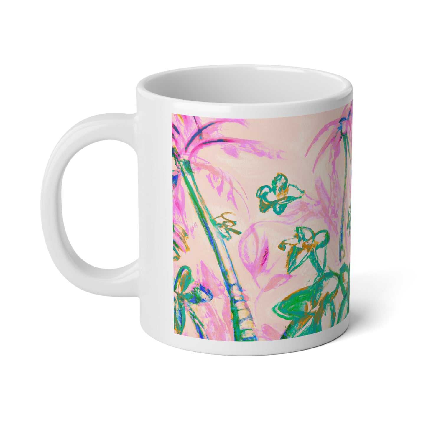 Jumbo Mug, 20oz, Tropical Doodles, Pink | Tropical Coffee Cup