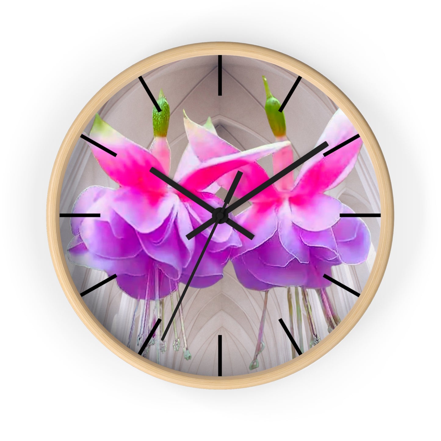 Wall Clock, Two Pink Fuchsias / Gothic, Hands/Base Variants